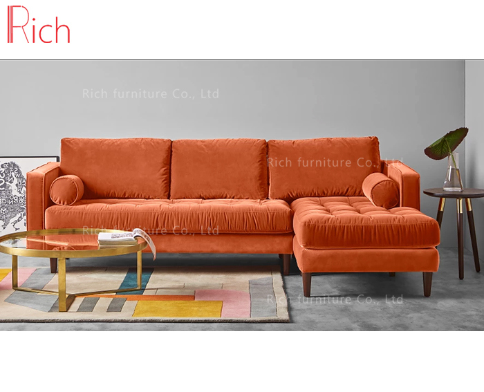 Wholesale Modern Furniture Orange Velvet Sectional Sofa for Home