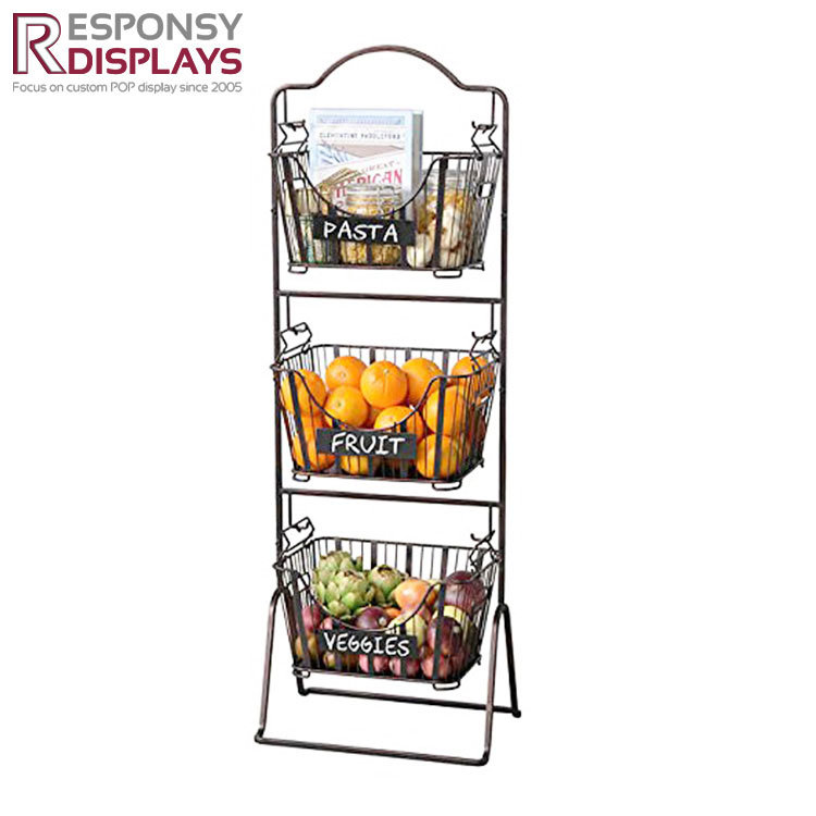 Floor Standing Removable Fruit Display Wire Metal Basket