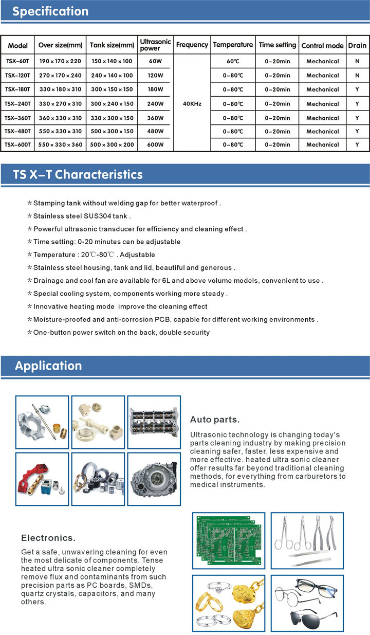 180W Dental Ultrasonic Cleaner with Manual Operation/40 kHz Frequency