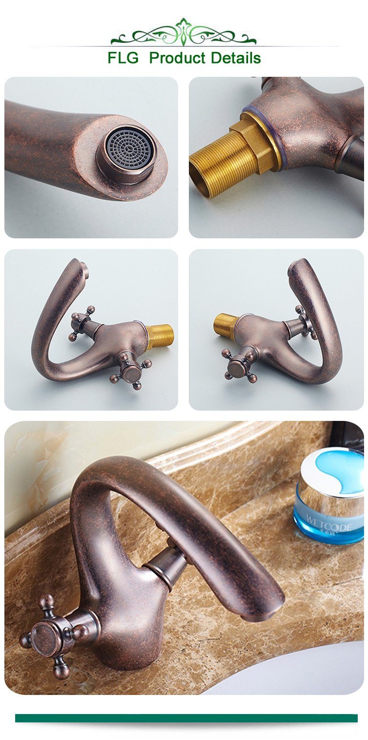 Flg Red Bronze Double Handles Solid Brass Basin Taps