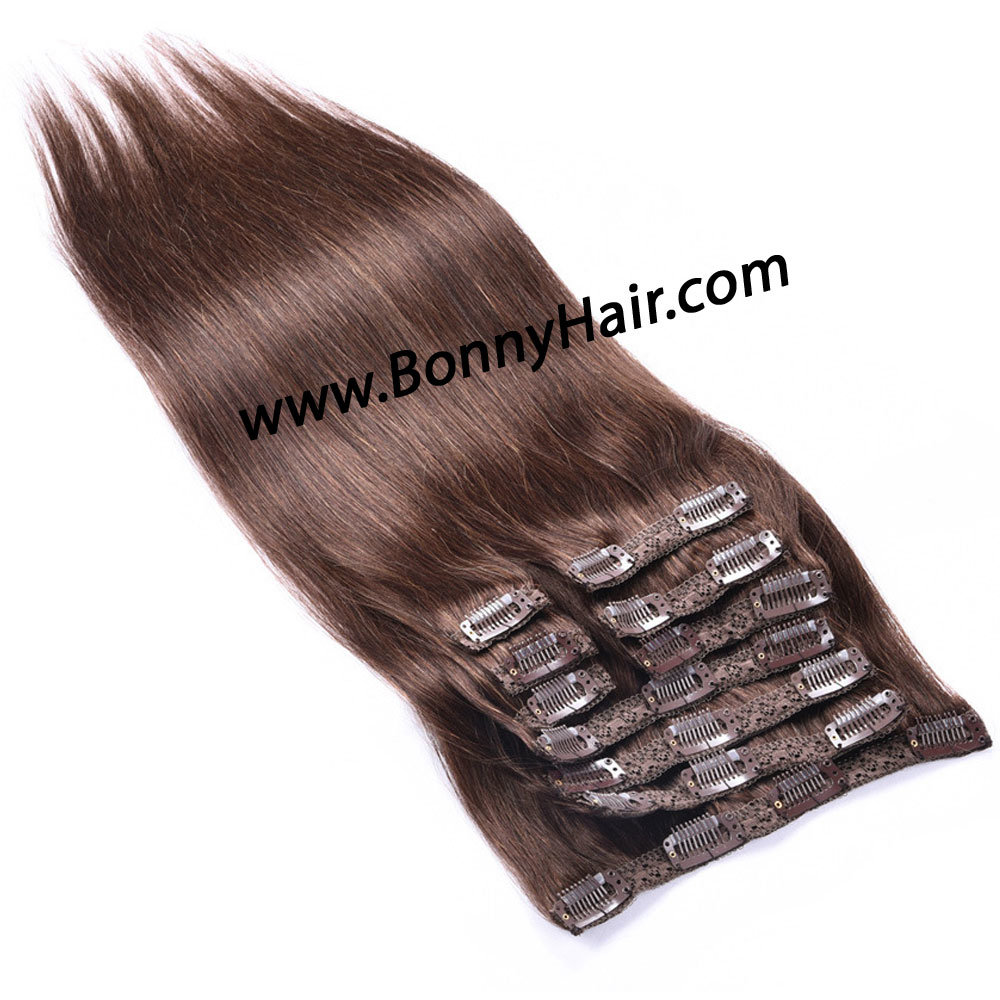 Brazilian Virgin Human Hair Dark Color Clip in Hair Extension with Lace Sewn