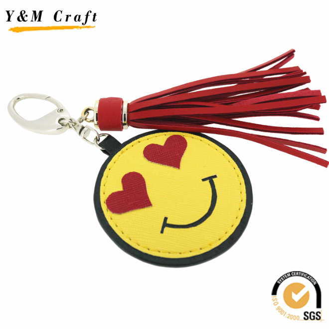 Promotion Superior Emoji PU Leather Tassel Key Holder Key Chain