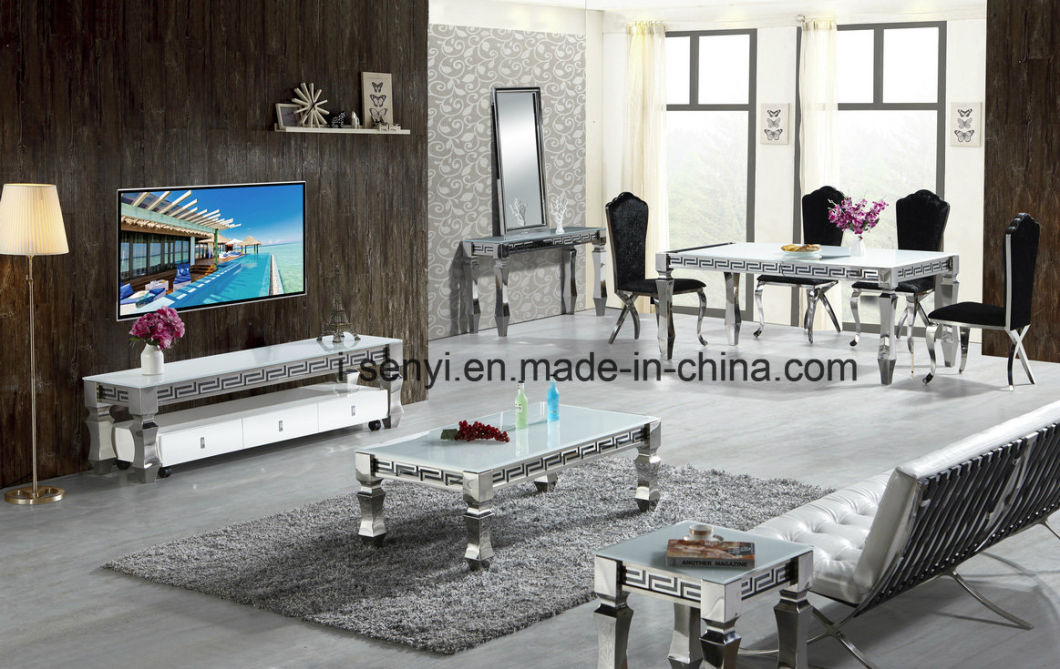 Modern Living Room Furniture Glass Top Stainless Steel Base Coffee Table