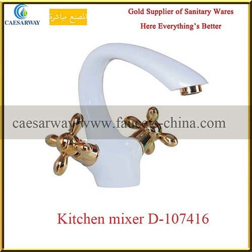 White Painted Crossing Dual Handles Kitchen Mixer