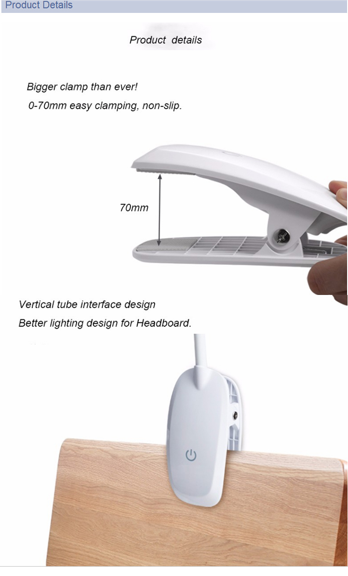 Rechargeable LED Clip Bed Reading Lamp