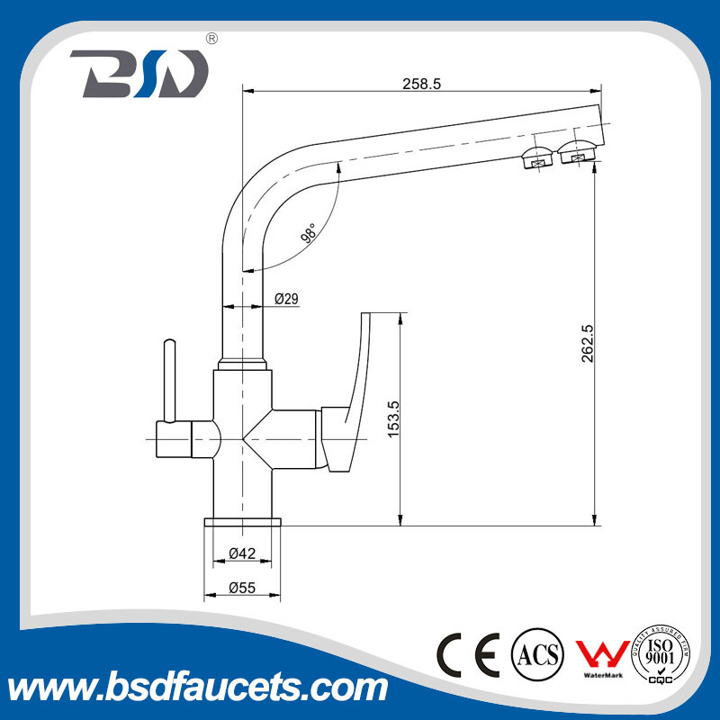 Dual Handles Brass Three Way Kitchen Faucets for Filter Water