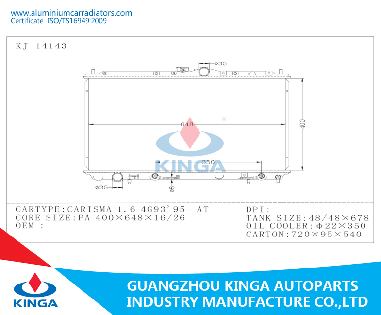 MB925638 Auto Radiator for Mitsubishi Carisma 1.6 4G93