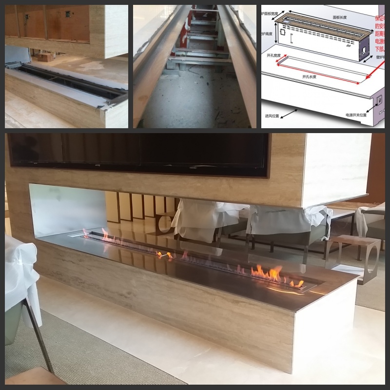 304 Stainless Steel Ethanol Fireplace with Size 2400mmx250mmx240mm