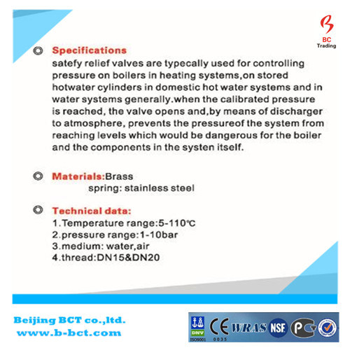 Brass matrials safety valve, silver color, metal color, Nicel color gas regulator BCTSV03 1.5-8Bar