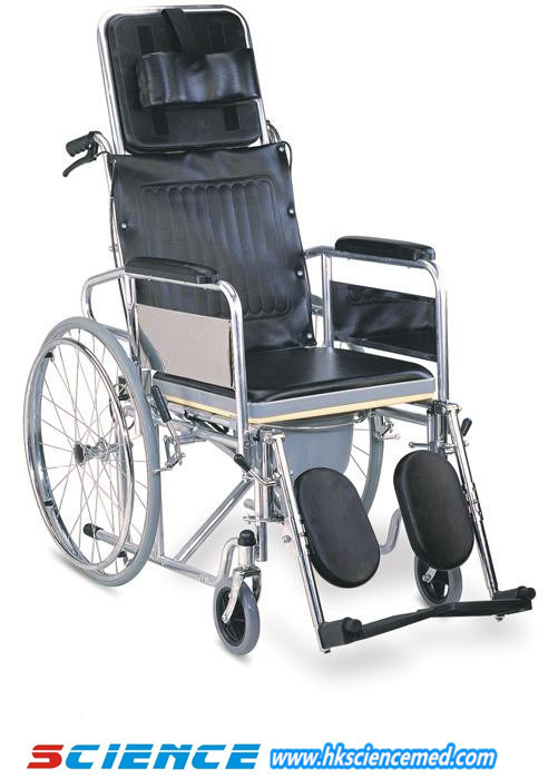 Steel Folding Reclining High Back Commode Wheelchair