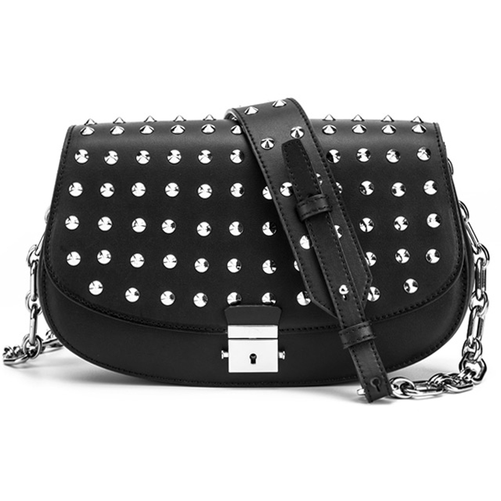 Women Evening Handbag Fashion Genuine Leather Bag with Studs Decoration