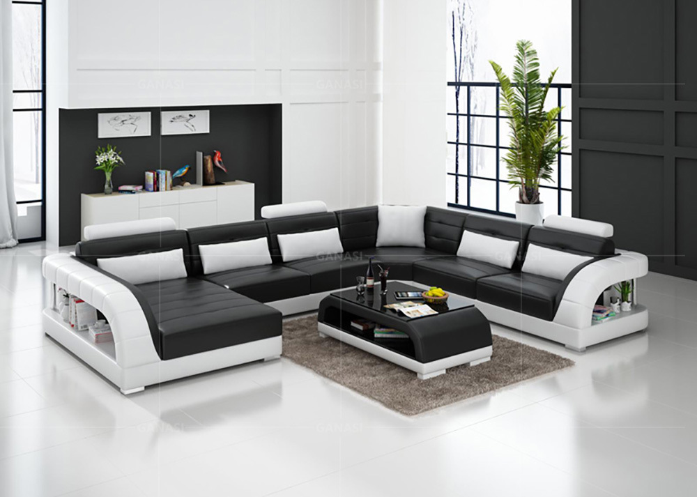 Black Modern Contemporary Sectional Corner Leather Living Room Sofa