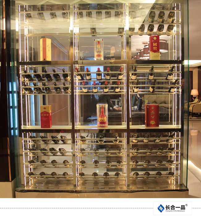Stainless Steel with Glass Wine Display Cabinet with LED Light