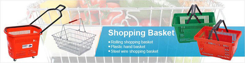 Supermarket Shopping Trolley Storage Baskets Wire Plastic Hanging Basket with 2 Wheels