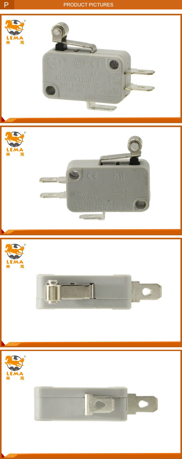 Lema Kw7-3 Grey Roller Lever Actuator Magnetic Micro Switch Micro Basic Switch