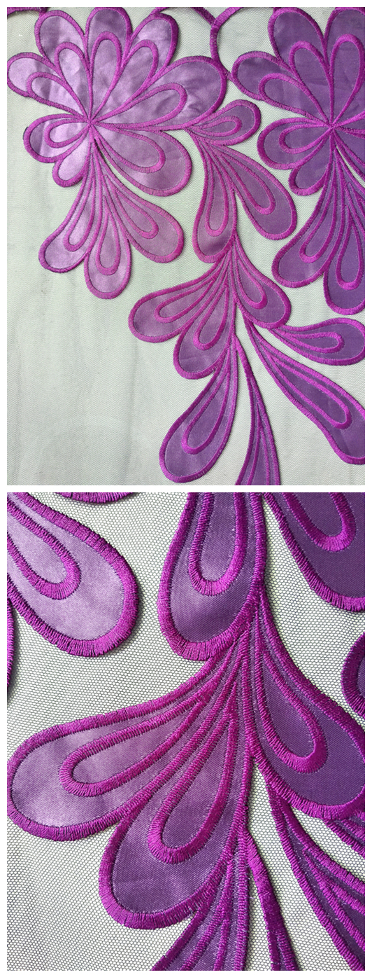 Classic Purple Contracted Wind Thermal Cutting Embroidery Mesh for Wedding Dress