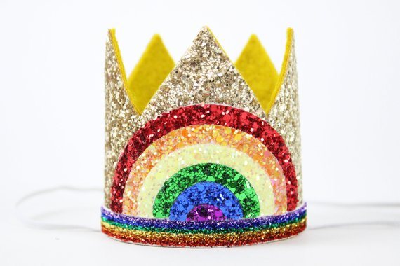 First Birthday Crown 1st Birthday Crown Glitter Rainbow Crown 1st Birthday Photo Prop Hat First Birthday Gift Gold Rainbow