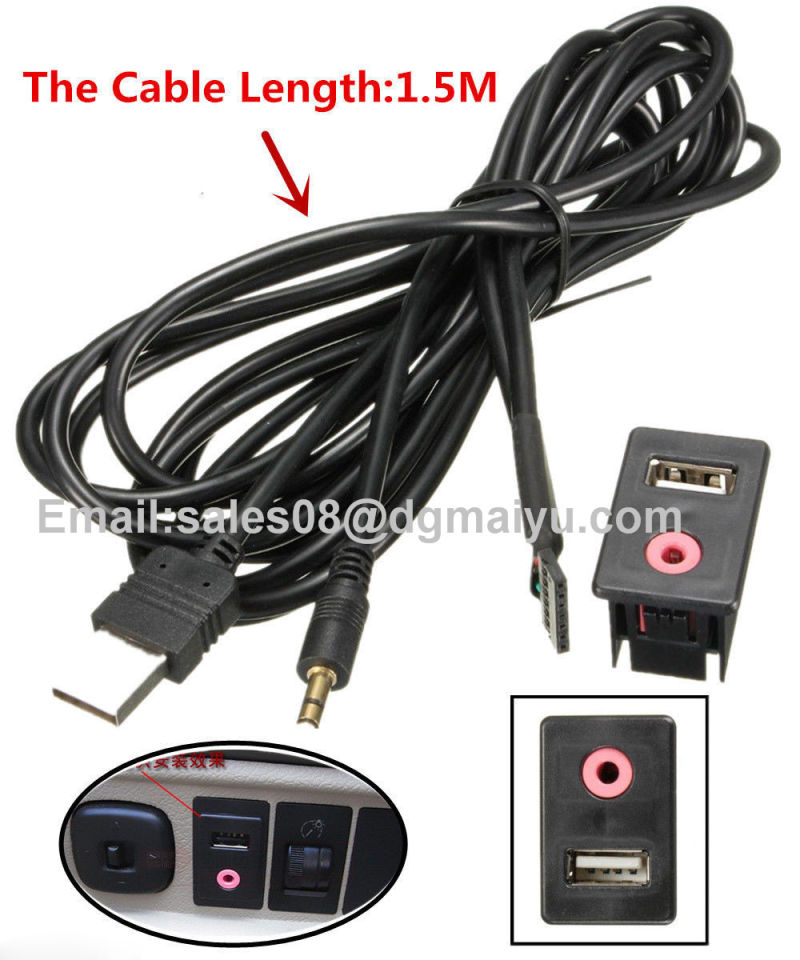 Car Dash Flush Mount 3.5mm Aux & USB Male 3 RCA Extension Cable Lead Socket 1.5m