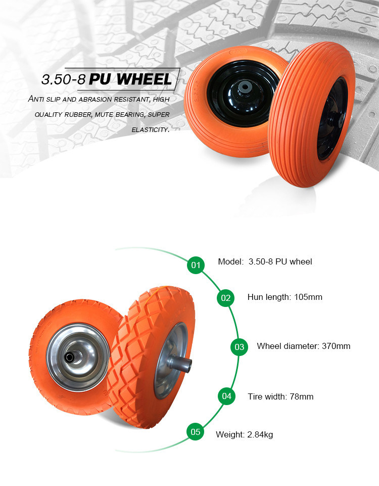 Anti Slip and Abrasion Resistant 14 Inch 3.50-8 PU Foam Wheel