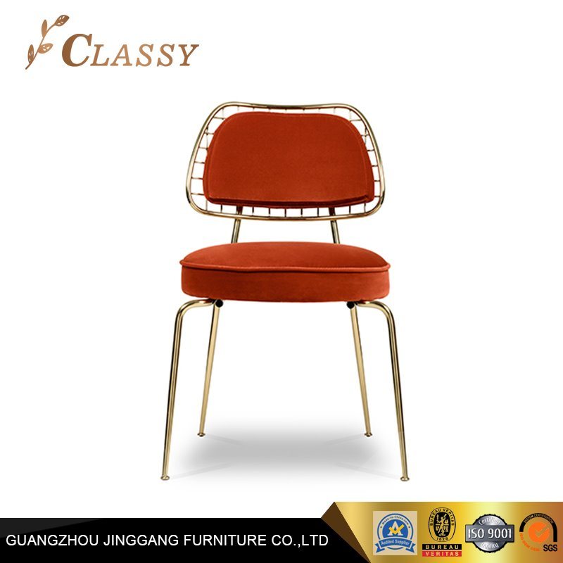 Luxury Hotel Restaurant Golden Dining Chair Upholstered in Velvet
