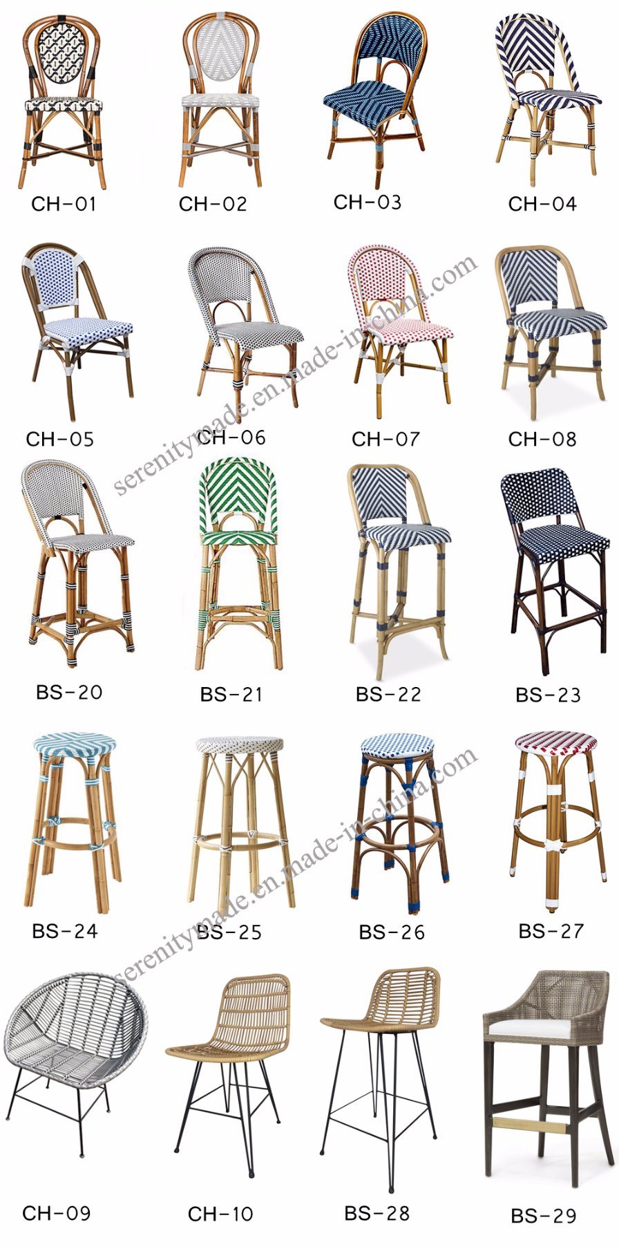 Wholesale Outdoor Furniture Bistro Metal Frame Rattan Chair Bar Stool