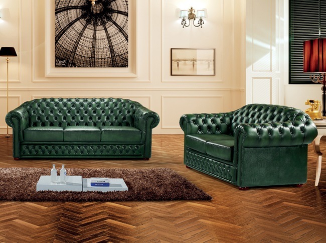 Luxury Italian Leather Antique Chesterfield Sofa Ms-24