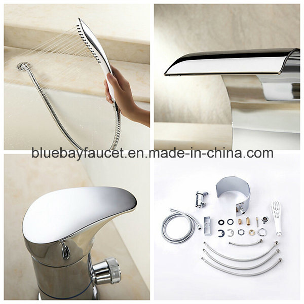 Widespread Brass Waterfall Bathtub Mixer Tap with Hand Shower