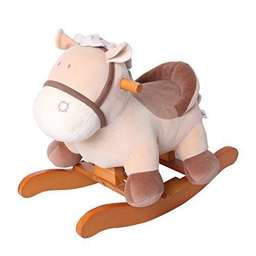 Child Rocking Horse Toy, Plush Animal Rocker Toy, Khaki Donkey Printed Wooden Rocking Horse for Kid 1-3 Years, Kid Rocking Horse/Rocker Animal/Toddler Rocking