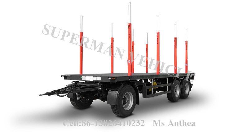 Tri Axle Flatbed Drawbar Full Dolly Truck Semi Trailer with Pole for Wood Carrier