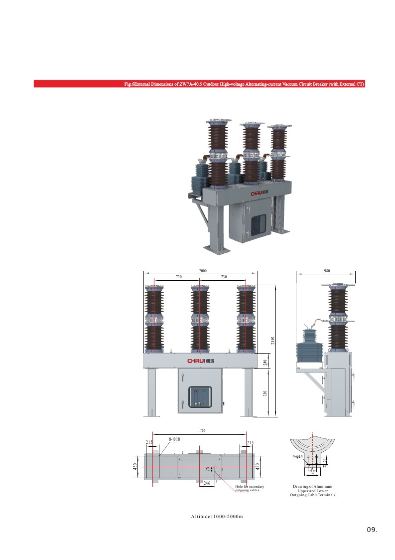 Zw7a-40.5 Series Vacuum Circuit Breaker Outdoor Type with CT Inside