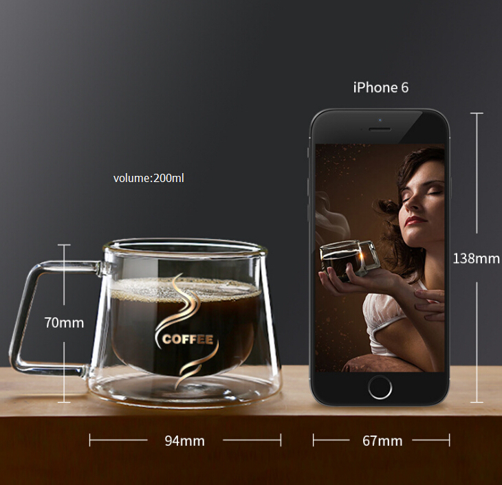 200ml Glass Mug Double Wall Coffee Cup