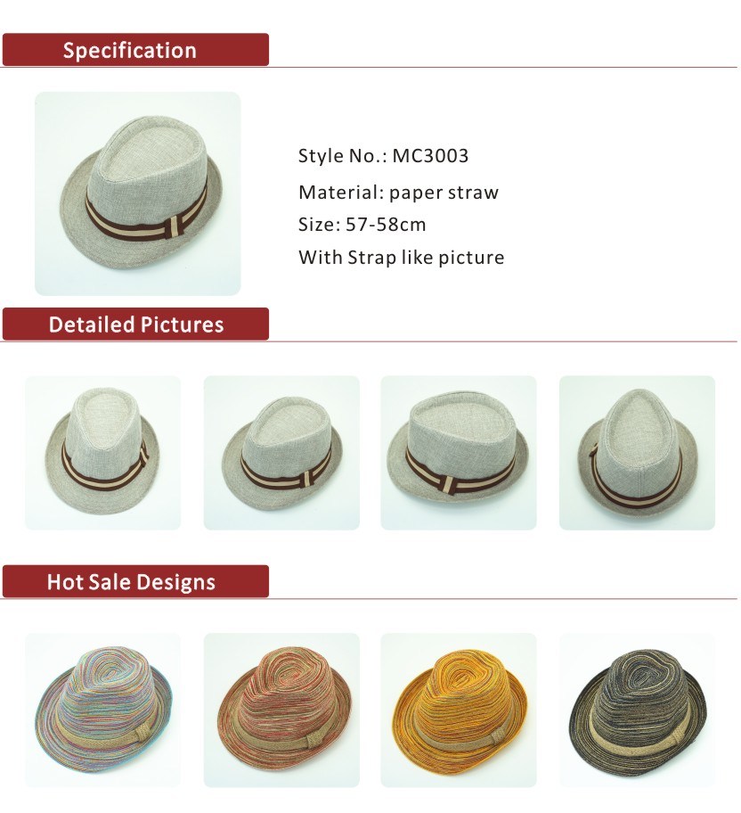 Professional Low Price Light Grey Men's Paper Straw Hat Supplier
