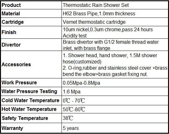 Round Thermostatic Chrome Brass Mixer Shower