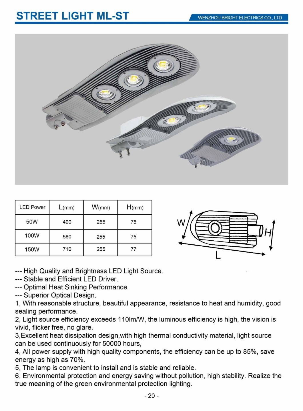 Factory Price Two COB High Brightness LED Outdoor Tongue Shape Street Light