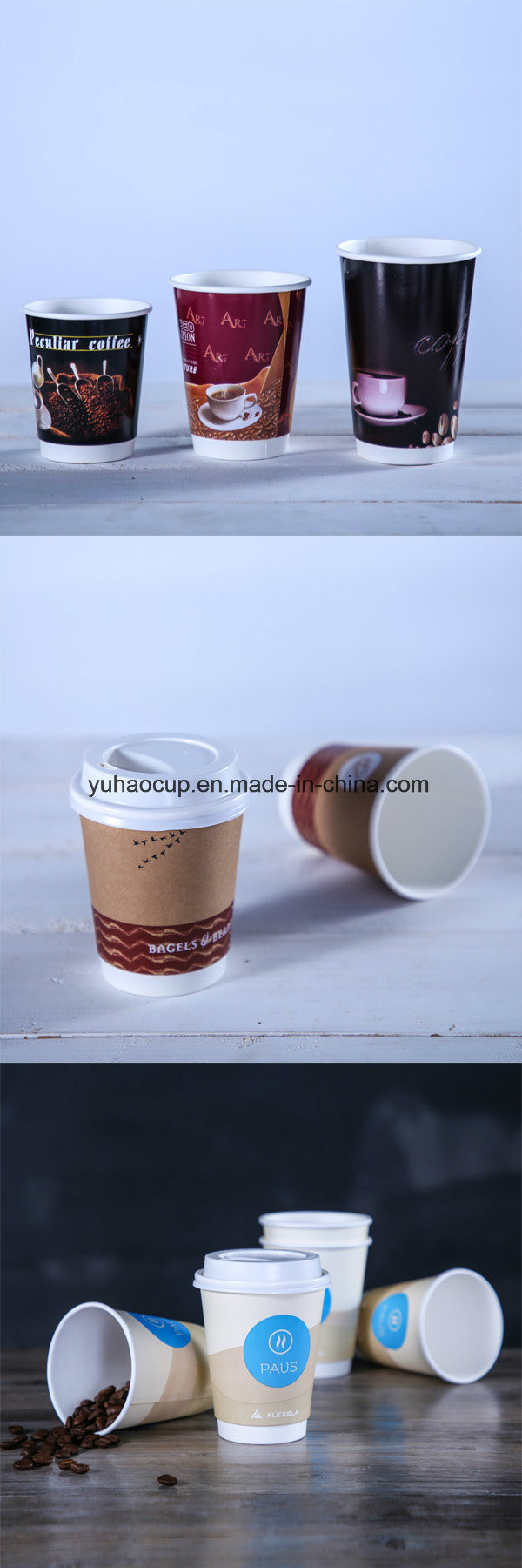 White Double Wall Hot Coffee Paper Cup with Lid