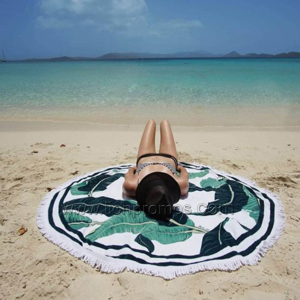 Hot Summer Gifts Customized Printing Micro Fiber Round Beach Towel with Fringe