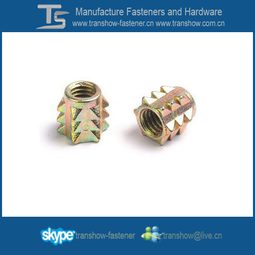Made in China Zinc Alloy Furniture Threaded Insert Nut with Yellow Zinc