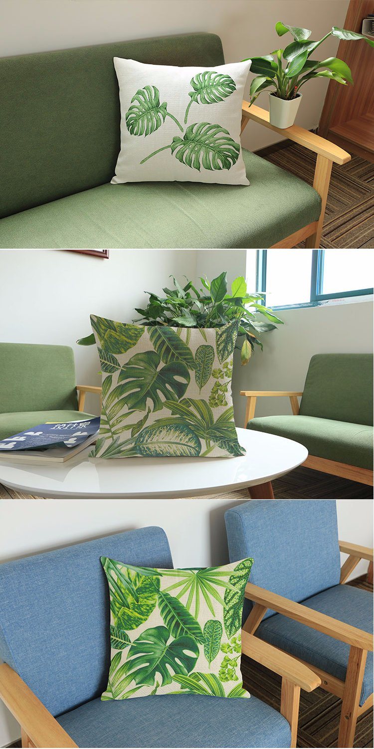 Fashion Cotton Linen Tropical Plant Leaf Decorative Throw Pillow Cushion