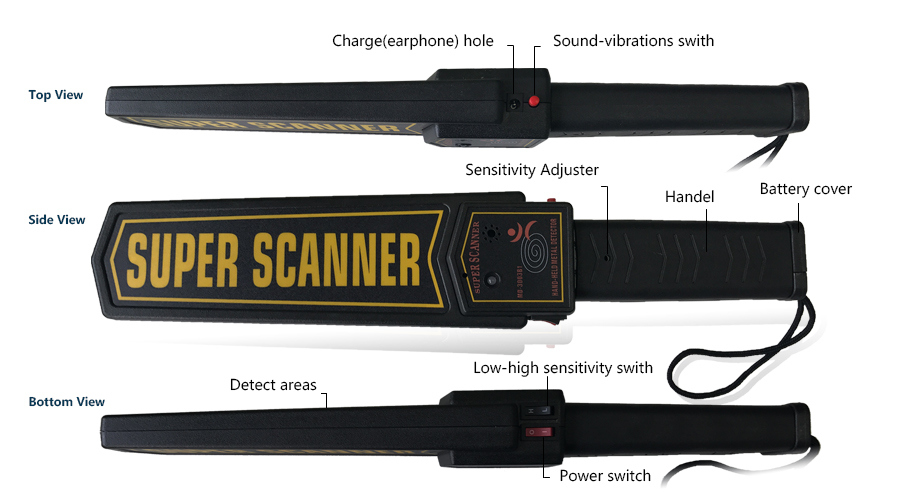 High Sensitivity Hand Held Metal Detector with 9V Standard Dry Battery