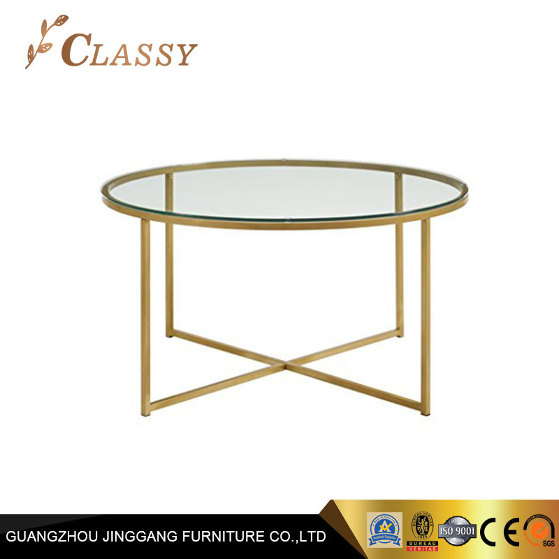 Round Shape Classic Glass Golden Coffee Table