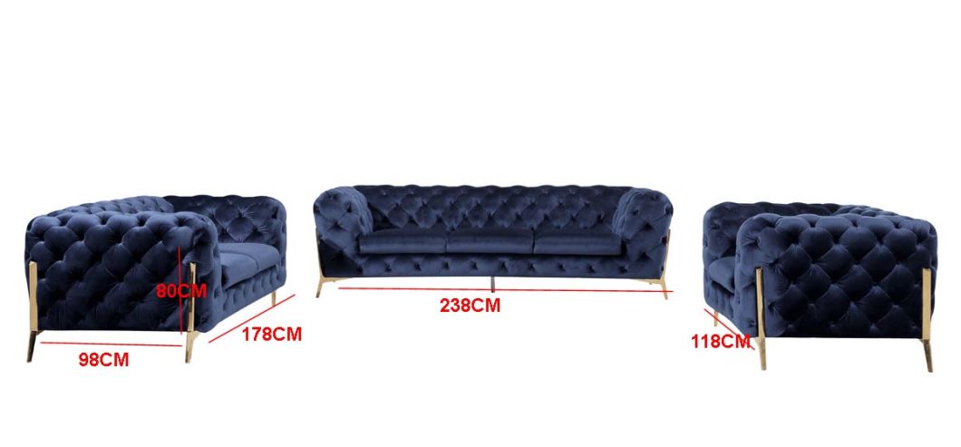 Modern Upholstery Button Tufted Chesterfield Fabric Sofa Set