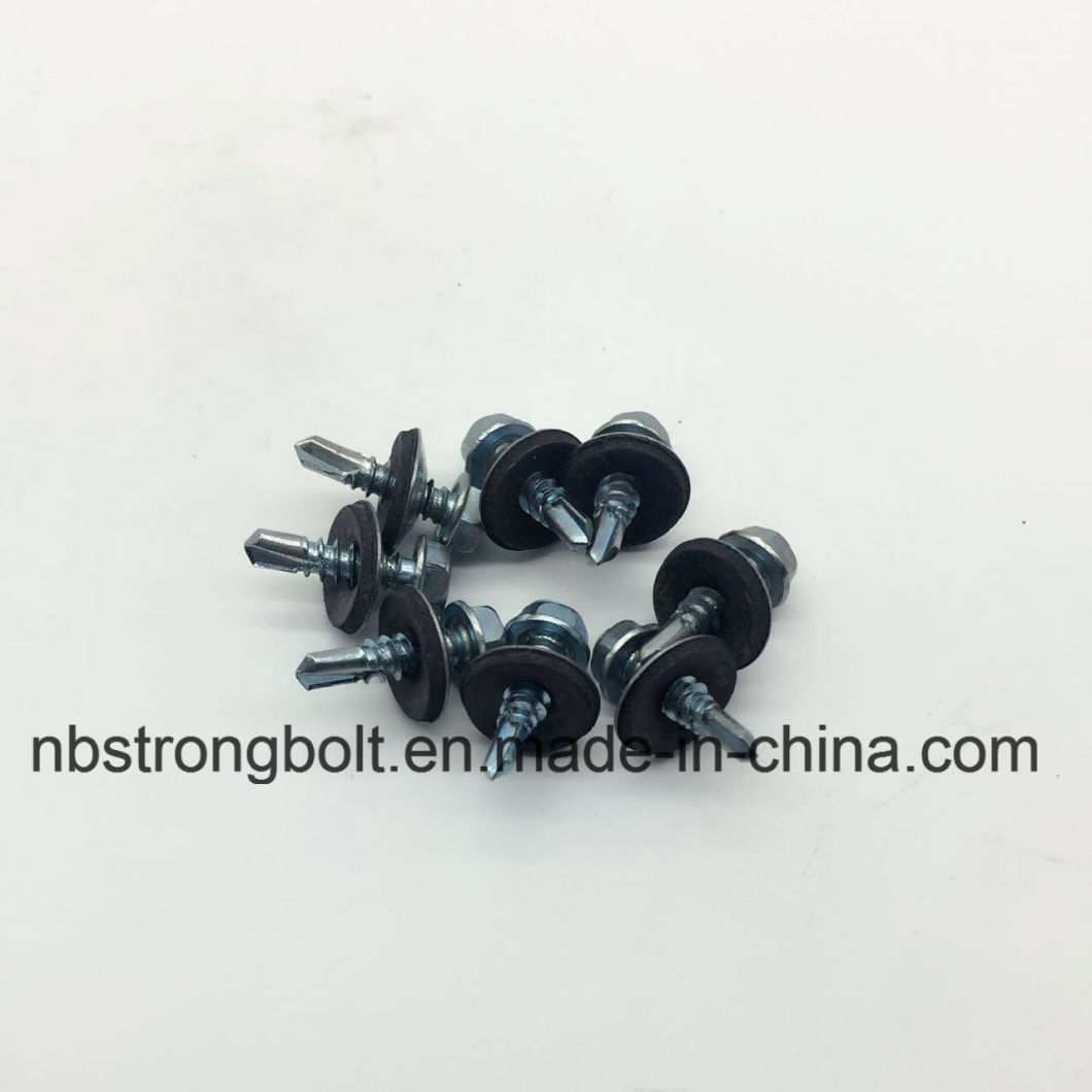 C1022 Steel Harden Self Drilling Screws Hex Washer Head with Bonded Washer (Metal/EPDM OD 16mm) Bsd #3 12-14X3/4 PT Drill with Zinc Plated