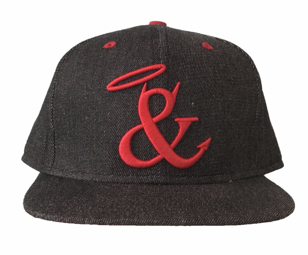 Custom Black Denim Material Red Embroidery Baseball Cap