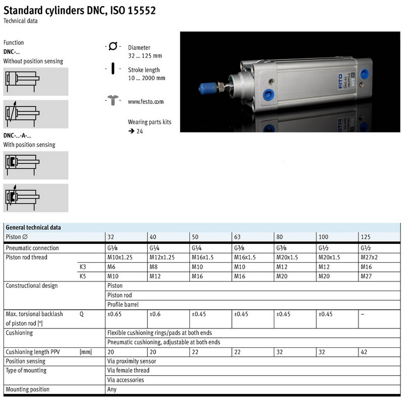 DNC ISO 15552 Festo Standard Pneumatic Cylinder/Aluminium Piston Cylinder