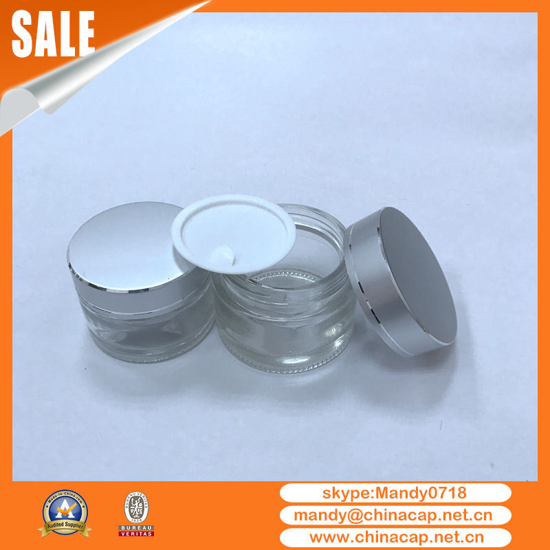 Skin Care Cream Clear Glass Jars with Silver Aluminum Cap
