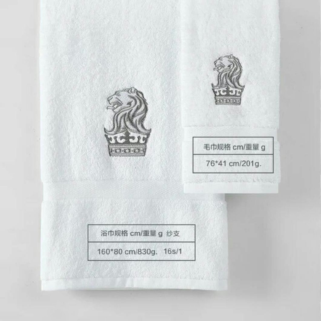 100% Cotton Dobby Custom White Embroidery Star Hotel Bath Towel