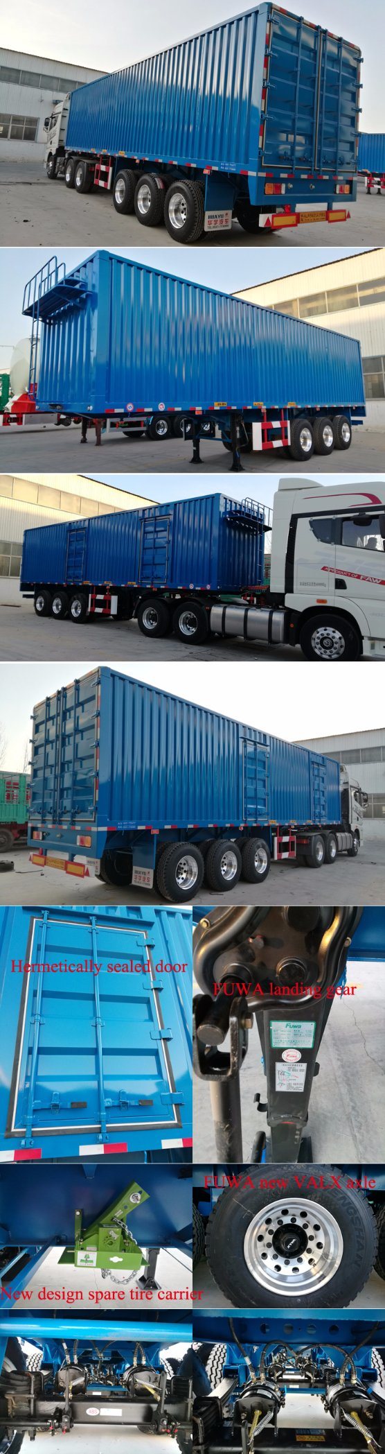 3 Axle Box/Van Type Cargo Semi Trailer with Fuwa Valex Axle Heavy Duty Truck