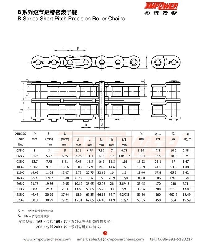 Short Pitch Precision Double Rows Roller Chains (B Series) ANSI/ISO Standard