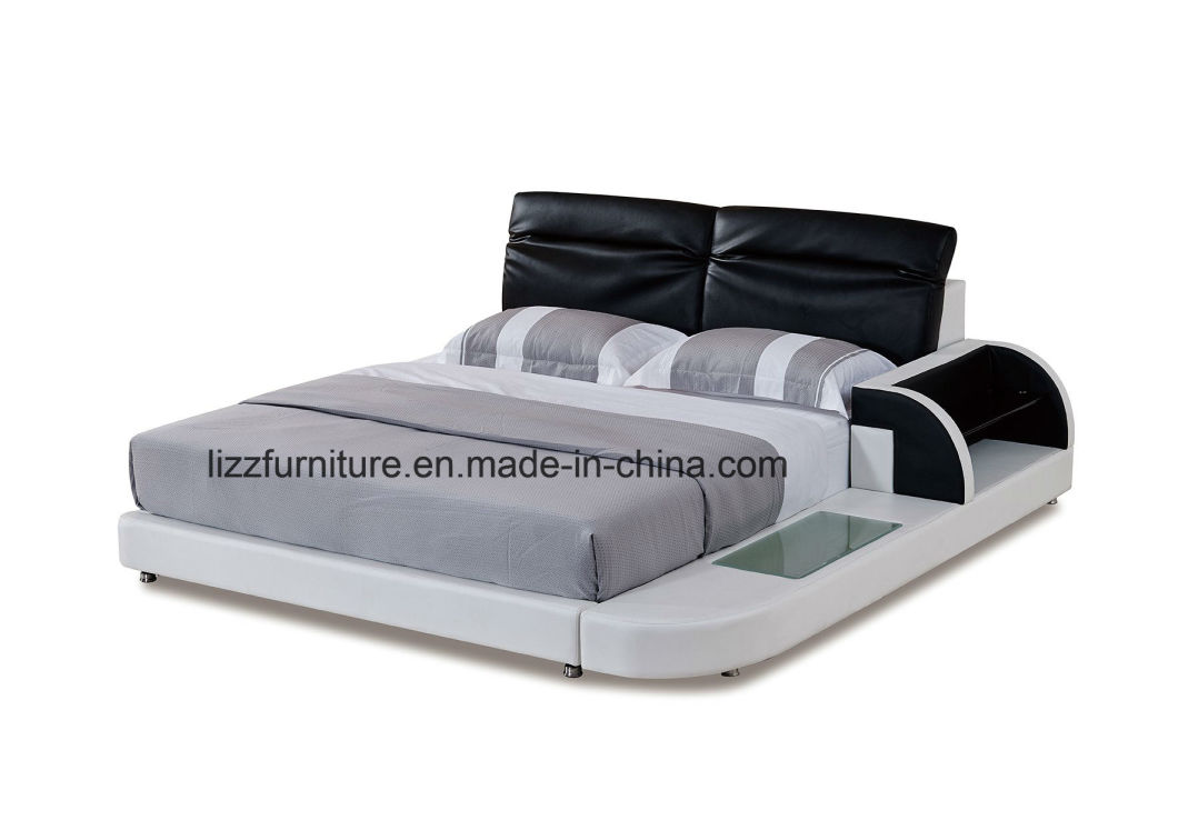 Contemporary Bedroom Set Modern Leather Storage Bed with LED