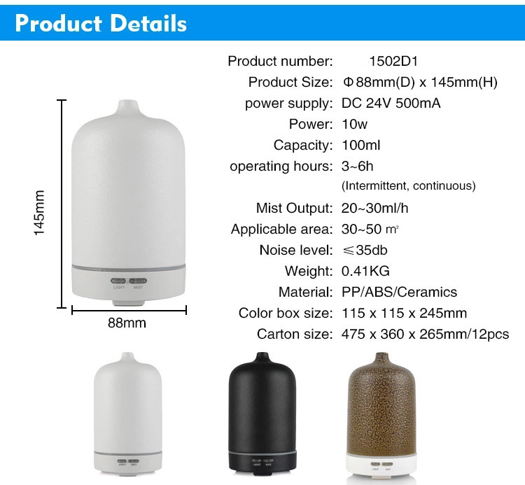 2018 100ml Ultrasonic Essential Oil Ceramic Porcelain Aroma Diffuser